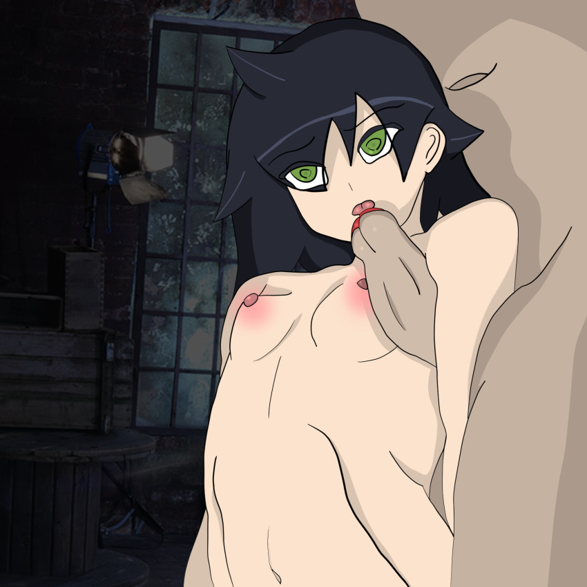 1boy 1girl areola armpit_sex background black_hair camera_flash completely_nude dark_background eyebrows_visible_through_hair fellatio green_eyes hetero high_res huge_penis kuroki_tomoko licking licking_penis navel nipples nude oral penis self_upload thecoffeemagistrate uncensored watashi_ga_motenai_no_wa_dou_kangaetemo_omaera_ga_warui!