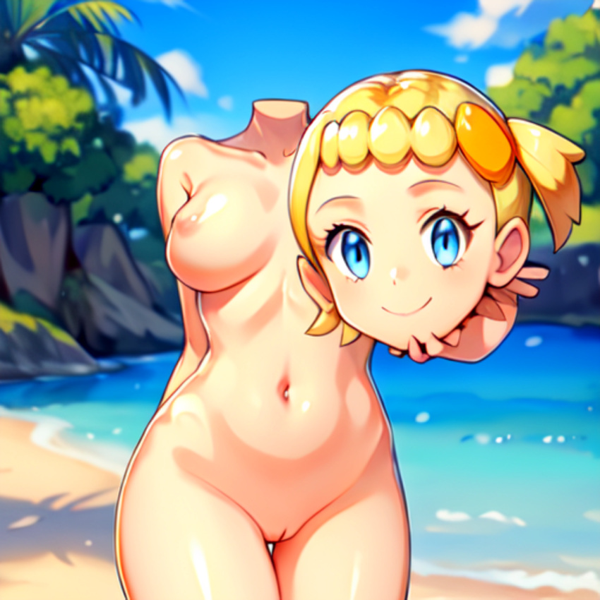 1girl 1girl aged_up ai-generated ai_assisted ai_generated blonde_hair blue_eyes bonnie_(pokemon) breasts cleft_of_venus completely_nude creatures_(company) dullahan eureka_(pokemon) female_focus game_freak headless huge_breasts navel nintendo nipples nude nude_female pokemon pokemon_(anime) pussy short_hair voluptuous_female what