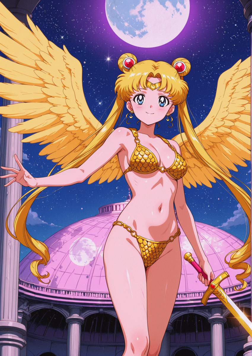 1girl accurate_art_style adult_swim alluring big_breasts bishoujo_senshi_sailor_moon bishoujo_senshi_sailor_moon_r bishoujo_senshi_sailor_moon_r_the_movie bishoujo_senshi_sailor_moon_s bishoujo_senshi_sailor_moon_s_the_movie bishoujo_senshi_sailor_moon_supers bishoujo_senshi_sailor_moon_supers_the_movie blonde_hair blue_eyes chain_bikini gold_bikini nightcore_(artist) toei_animation toonami usagi_tsukino wings