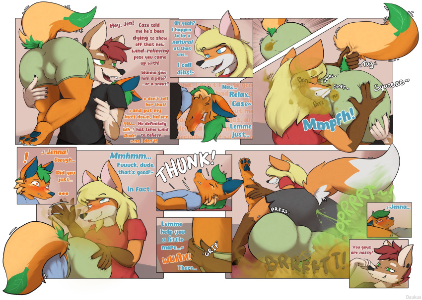 1girl 2d 2d_(artwork) blush blush bulge comic daukusart dominant_female farting_in_face farting_in_nose farting_on_face female_groping_male female_sniffing_male flustered furry groping horny horny_female indoors inside male male/female male_facefarting male_facefarting_female male_fart_fetish stuttering tail_grab