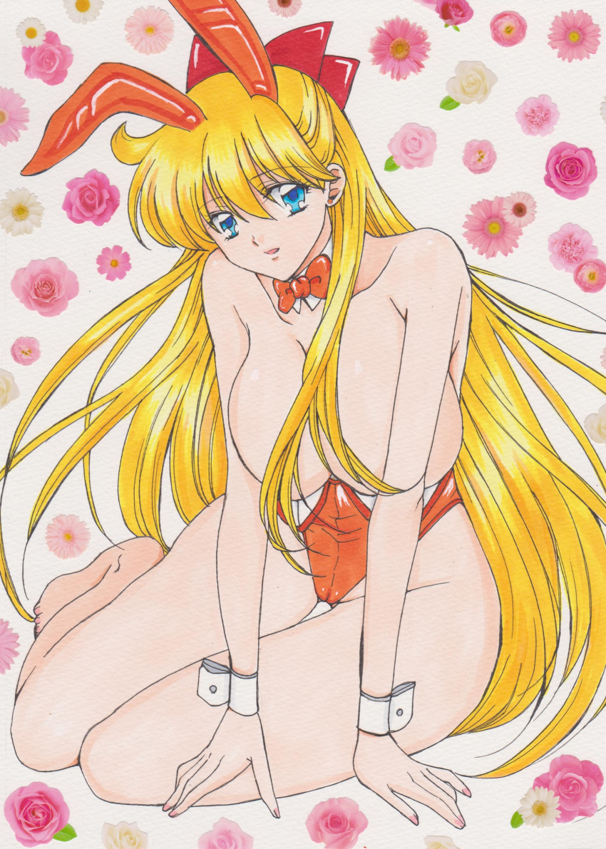 1990s_(style) 1girl absurd_res adult_swim alluring animal_ears bare_legs big_breasts bishoujo_senshi_sailor_moon bishoujo_senshi_sailor_moon_r bishoujo_senshi_sailor_moon_r_the_movie bishoujo_senshi_sailor_moon_s bishoujo_senshi_sailor_moon_s_the_movie bishoujo_senshi_sailor_moon_supers bishoujo_senshi_sailor_moon_supers_the_movie blonde_hair detached_collar fake_animal_ears high_res long_hair minako_aino playboy_bunny rabbit_ears rascal_(n119) retro_artstyle sailor_venus toei_animation toonami wrist_cuffs