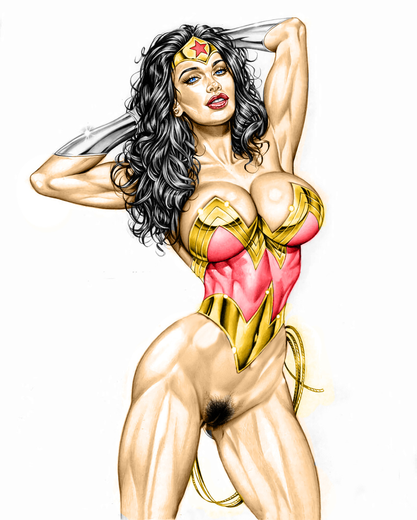 1girl actress armando_huerta armpits bare_shoulders belly big_breasts black_hair blue_eyes bracelet breasts celeb cleavage colorization covered_breasts dc dc_comics diana_prince eyelashes female female_only high_resolution hips jewelry justice_league lasso lasso_of_truth legs lips lipstick long_hair makeup megan_fox navel nipples pubic_hair pussy red_lips red_lipstick simple_background solo tagme thighs tiara topless vagina white_background wonder_woman wonder_woman_(cosplay) wonder_woman_(series)