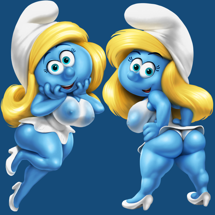 ass big_ass big_breasts breasts cleavage dat_ass female nikcesco nipples see-through smurfette solo the_smurfs