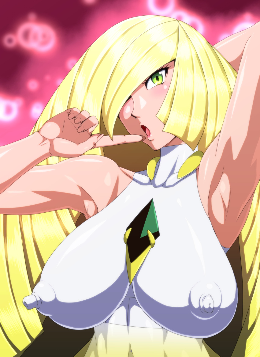 aether_foundation big_breasts breasts female kido_keiji lusamine milf nipples pokemon pokemon_sm solo