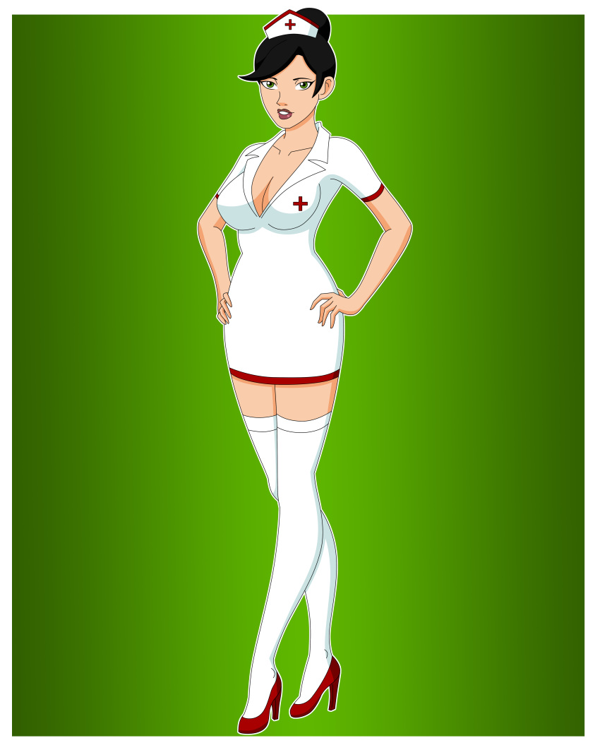 1girl big_breasts breasts cleavage female female_only full_body generator_rex nurse nurse_cap nurse_uniform pervyangel rebecca_holiday solo_female