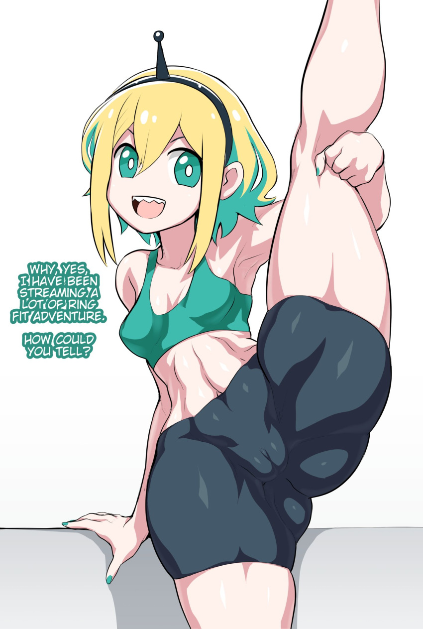 amano_pikamee blonde_hair clothes fingernails green_hair jadf midriff pussy virtual_youtuber