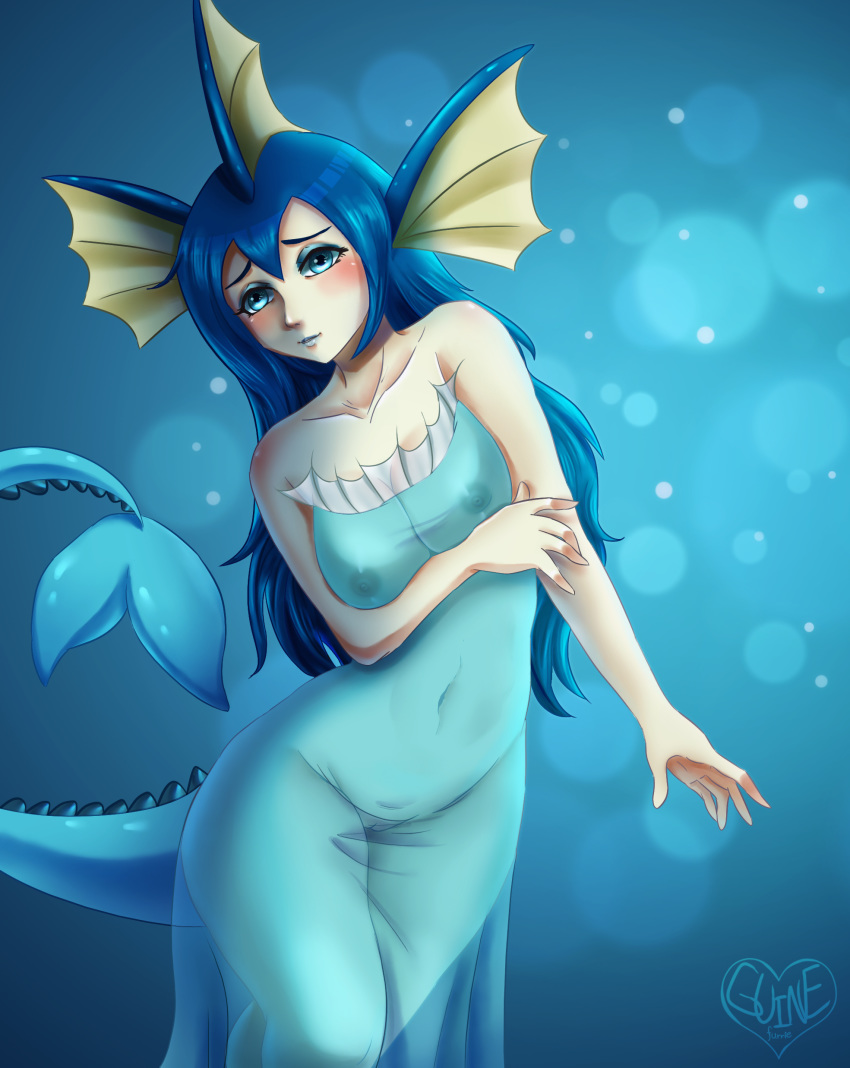 arm_crossed artist_name crossed_arm guinefurrie human humanized pokemon see-through signature tail vaporeon