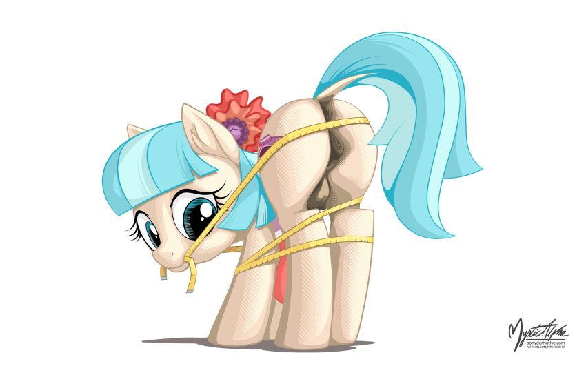 1girl ass coco_pommel cutie_mark earth_pony female female_only friendship_is_magic my_little_pony mysticalpha nude pony pussy solo standing tail tape_measure white_background