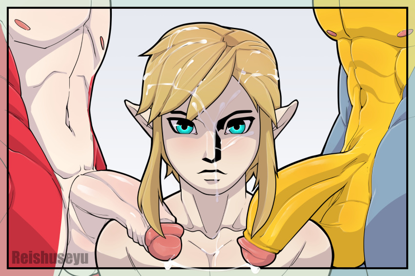 blush breath_of_the_wild cum elf facial kass link male penis reishuseyu sidon the_legend_of_zelda