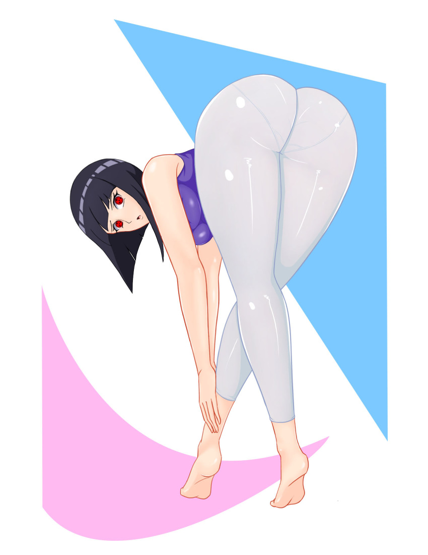 ass big_ass big_breasts breasts female hinata_hyuuga looking_at_viewer looking_back mind_control naruto neo-izayoi sharingan solo yoga_pants