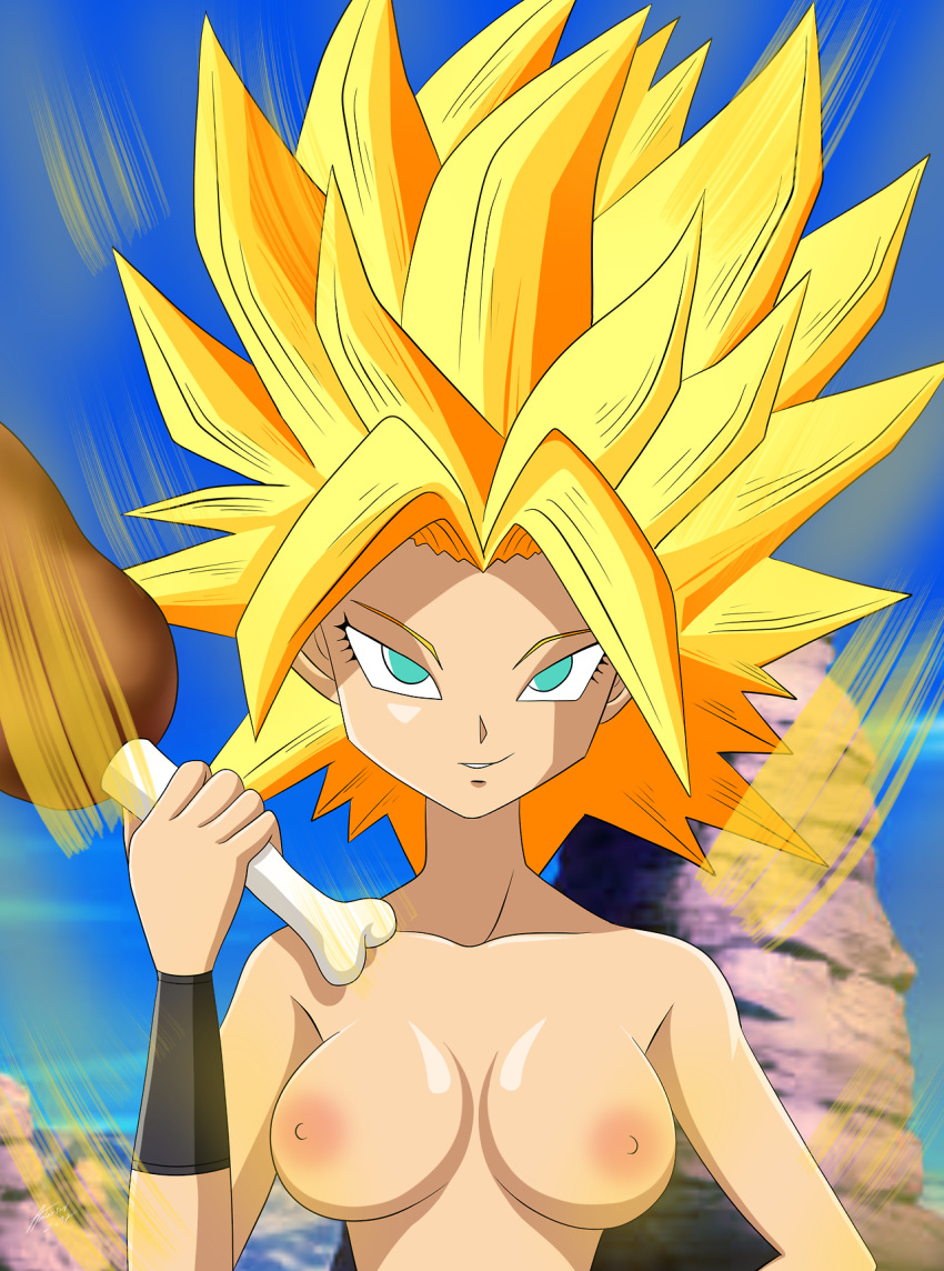 andersonicth big_breasts breasts caulifla dragon_ball dragon_ball_super dragon_ball_z female food meat nipples nude saiyan solo super_saiyan