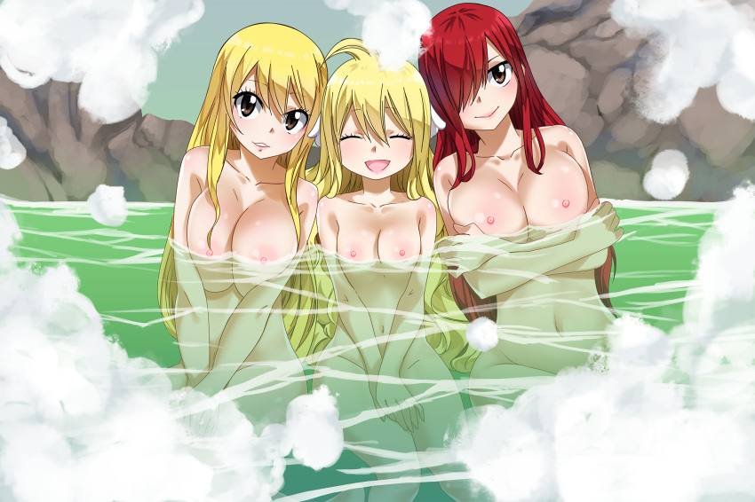 1girl 3:2_aspect_ratio bath big_breasts breasts erza_scarlet fairy_tail high_resolution lucy_heartfilia mavis_vermilion nipples nude planeptune