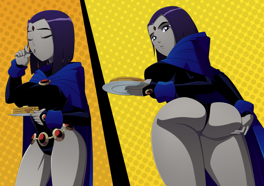 1girl ass dat_ass female_only huge_ass leotard purple_hair raven_(dc) ravenravenraven short_hair teen_titans thick_thighs waffle_(food)