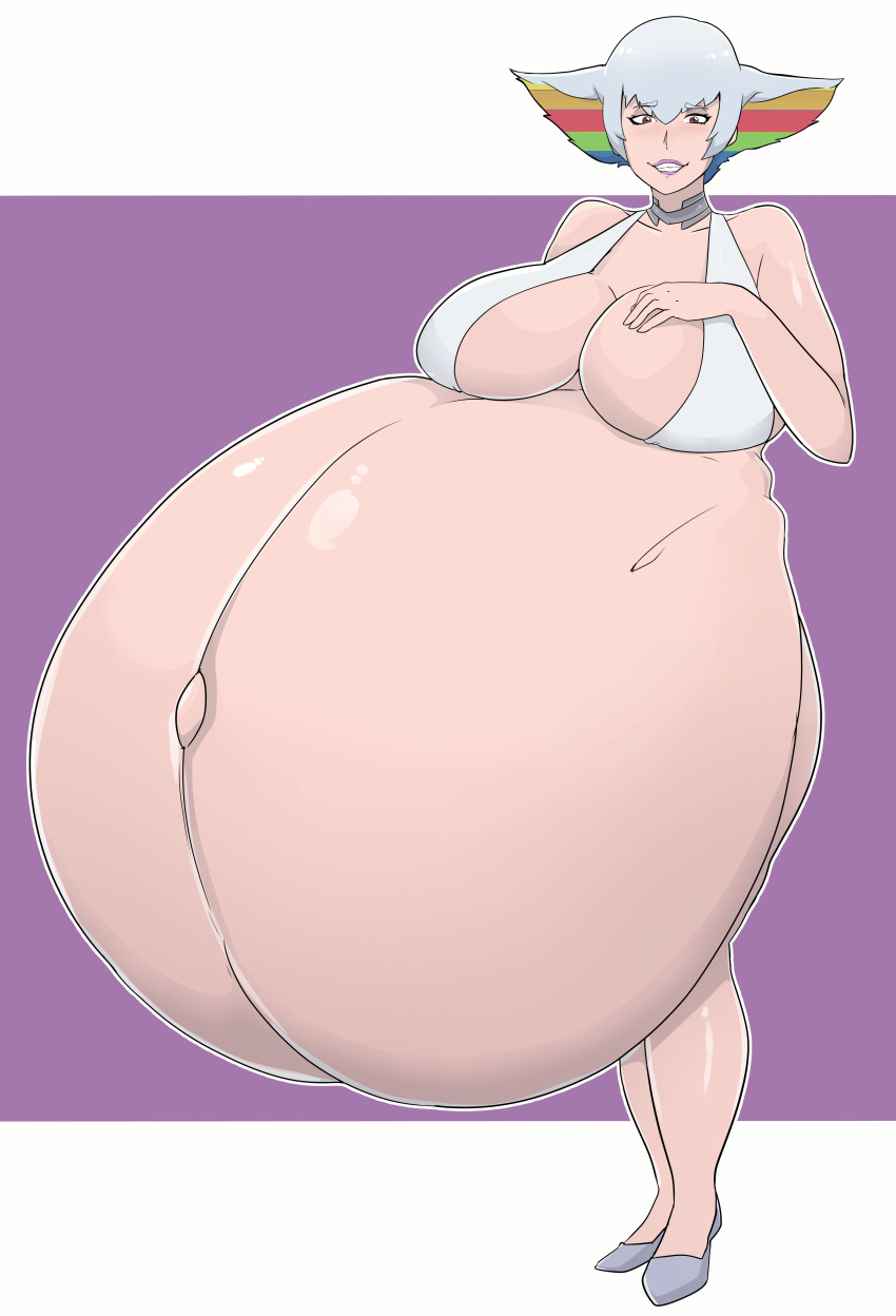 belly_expansion big_breasts bikini blonde_hair blue_hair gray_hair green_hair hand_on_breast hyper_belly inflation kill_la_kill kiryuuin_ragyo milf multicolored_hair photoshop pregnant pregnant_belly pregnant_female purple_eyes ragyo_kiryuuin sexy smile weight_gain zeruxu