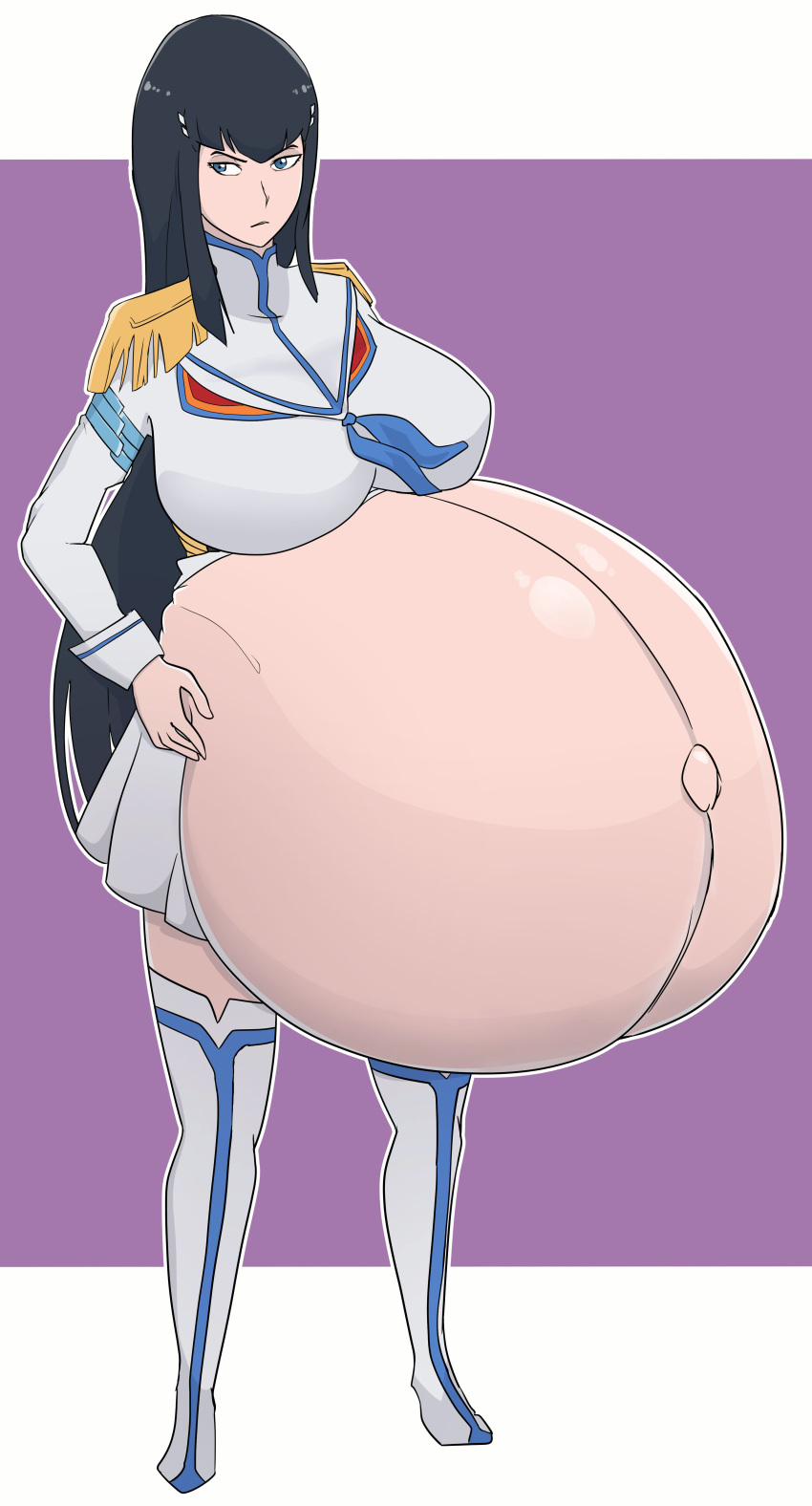 belly_expansion big_breasts black_hair blue_eyes hand_on_belly hyper_belly inflation kill_la_kill kiryuuin_satsuki large_breasts long_hair looking_to_the_side photoshop pregnant pregnant_belly pregnant_female satsuki_kiryuuin school_uniform weight_gain zeruxu