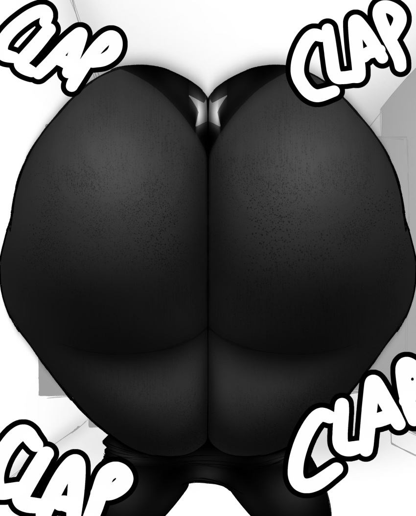 ass_clapping bent_over clapping_cheeks fat_ass freckles freckles_on_ass jayden_(fazzinart) large_butt monochrome panties pants_down presenting_butt showing_ass twerking twerking_at_viewer twerking_position wobbling_ass