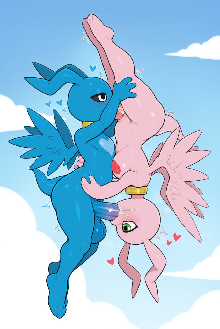 <3 3_fingers 3_toes 4_fingers 69_position absurd_res ai_generated animal_genitalia anthro anthro_on_anthro anthro_penetrated anthro_penetrating anthro_penetrating_anthro balls bandai_namco big_balls big_penis big_tail black_sclera blue_body bodily_fluids cloud cum cum_in_mouth cum_inside cum_on_body cum_on_face cum_on_penis digimon digimon_(species) digimon_tamers duo fan_character feet fellatio fingers flying genital_fluids genitals gold_ring green_eyes heart_(marking) high_res holding_partner huge_balls huge_penis long_ears looking_at_partner's_penis male male/male male_penetrated male_penetrating male_penetrating_male marineangemon motion_lines oral penetration penile penis penis_in_mouth pink_body sex sheath sky tail toes upside_down white_eyes wings yiff_ai_(director)