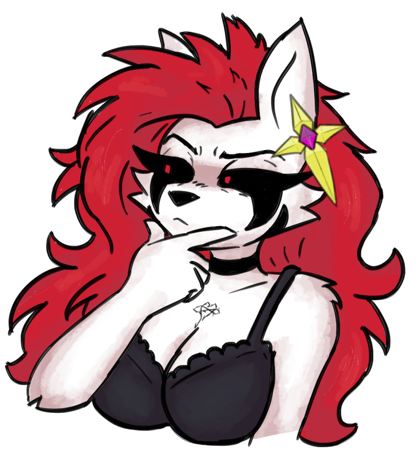 1girl 1girl 1girls anthro bad_bitch big_breasts big_breasts big_ears big_eyelashes bitch black_bra black_clothing black_lips black_markings black_sclera bra breasts busty_female cat_ears cat_girl catgirl chocker cleavage colored cross_earrings cute digital_media_(artwork) earring fanart felid feline felis female_anthro female_focus female_furry female_only fur furry furry_female furry_only golden_earrings goth goth_furry goth_girl heart infie infie_(snfw) lips long_hair mammal marking markings markings_on_face mature mature_female necrolourian_(species) no_ai non-human non_explicit nose oc original original_character red_eyes red_hair red_long_hair redhead redhead_female redheaded_female sfw sfw_version slut snfw snfw_(artist) solo_female sticker symbol symbol_on_chest tattoo tattoo_on_chest thinking white_fur white_skin whore xelfaye