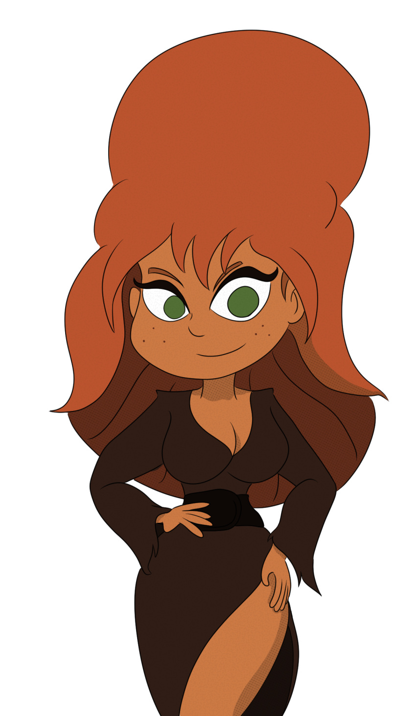 big_hair breasts cleavage cosplay dress eep_crood elvira elvira:_mistress_of_the_dark elvira_(cosplay) freckles green_eyes halloween jacinth orange_hair redhead sexy smile the_croods