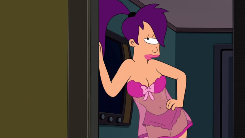 1girl eyelashes female_mutant futurama mutant pink_dress pink_panties purple_hair turanga_leela