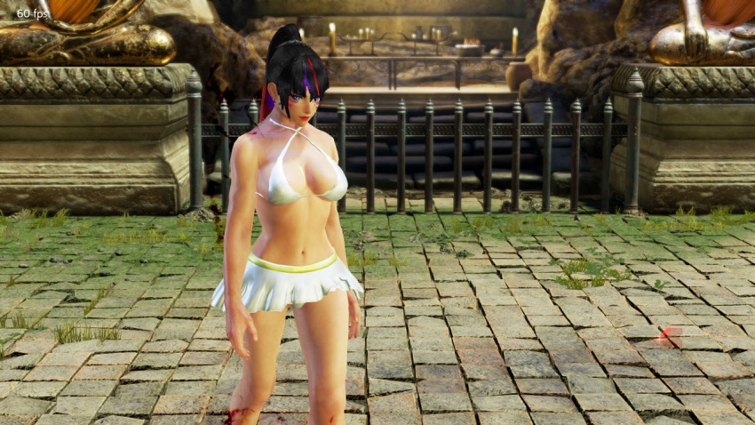 1girl alluring aura bikini black_and_red_and_purple_hair facial_markings hot insanely_hot kunimitsu_ii kunoichi lavender_eyes namco pareo pareo_bikini sexy tekken tekken_7 voluptuous