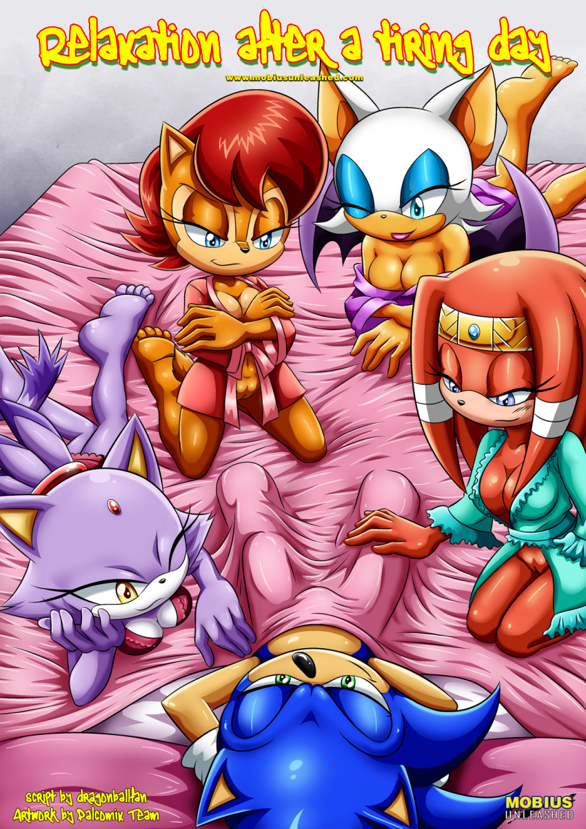 4girls archie_comics bbmbbf blaze_the_cat comic mobius_unleashed palcomix relaxation_after_a_tiring_day rouge_the_bat sally_acorn sega sonic_(series) sonic_the_hedgehog sonic_the_hedgehog_(series) tikal_the_echidna