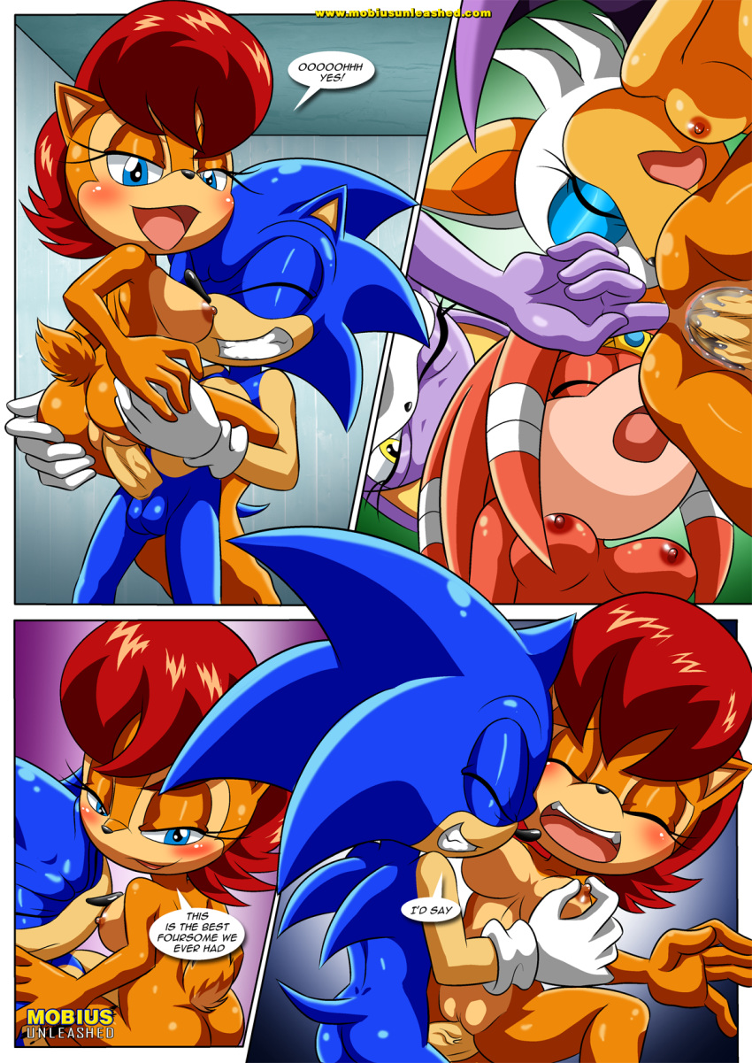 4girls archie_comics bbmbbf blaze_the_cat comic mobius_unleashed palcomix relaxation_after_a_tiring_day rouge_the_bat sally_acorn sega sonic_(series) sonic_the_hedgehog sonic_the_hedgehog_(series) tikal_the_echidna