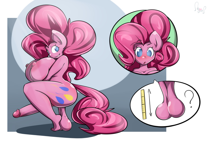 1girl 2017 absurd_res anthro areola big_breasts blush breasts cutie_mark equine erection friendship_is_magic furry futanari hair high_res huge_breasts humanoid_penis long_hair mammal my_little_pony nipples penis pink_hair pinkie_pie saggy_balls sanders testicles