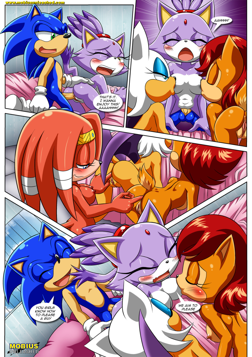 4girls archie_comics bbmbbf blaze_the_cat comic mobius_unleashed palcomix relaxation_after_a_tiring_day rouge_the_bat sally_acorn sega sonic_(series) sonic_the_hedgehog sonic_the_hedgehog_(series) tikal_the_echidna