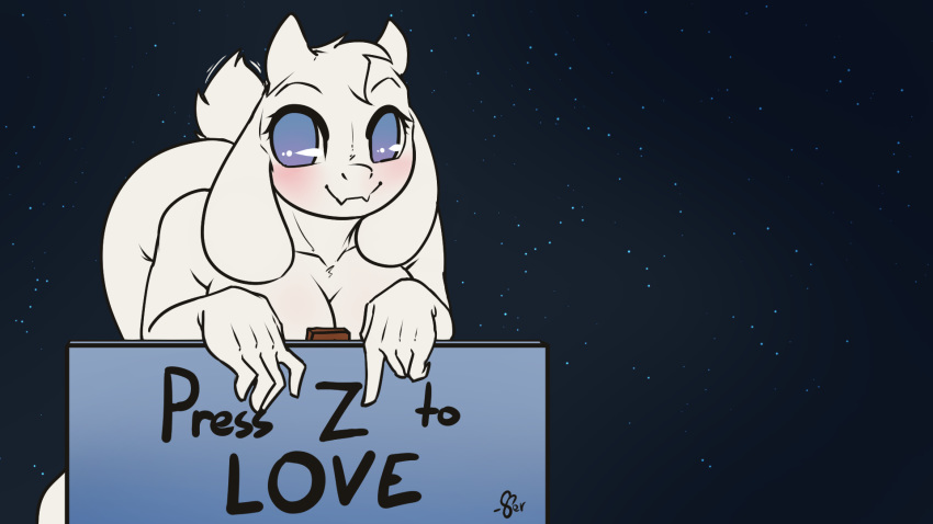 1girl anthro blue_eyes blush caprine feretta fur furry goat mammal nude simple_background toriel undertale video_games white_fur