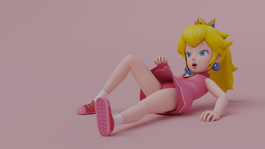 1girl 3d dress_lift hipminky princess_peach upskirt