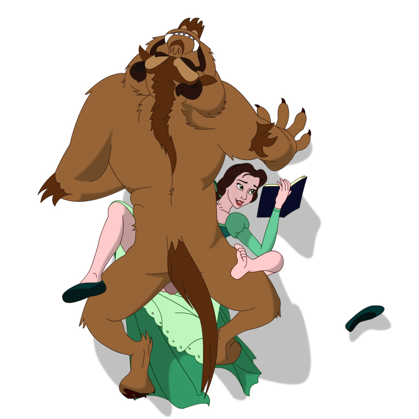 beauty_and_the_beast book brown_eyes brown_hair clothed disney dress dress_lift no_panties princess_belle sex spread_legs the_beast transparent_background