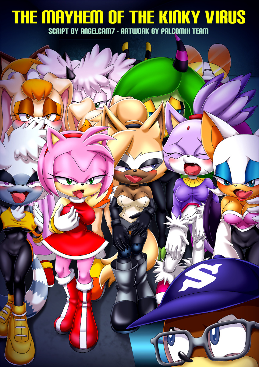 amy_rose bbmbbf blaze_the_cat charmy_bee comic cover_page cream_the_rabbit idw_publishing lanolin_the_sheep marine_the_raccoon mobius_unleashed palcomix rouge_the_bat sega sonic_(series) sonic_the_hedgehog_(series) tangle_the_lemur the_mayhem_of_the_kinky_virus vanilla_the_rabbit wave_the_swallow whisper_the_wolf zeena