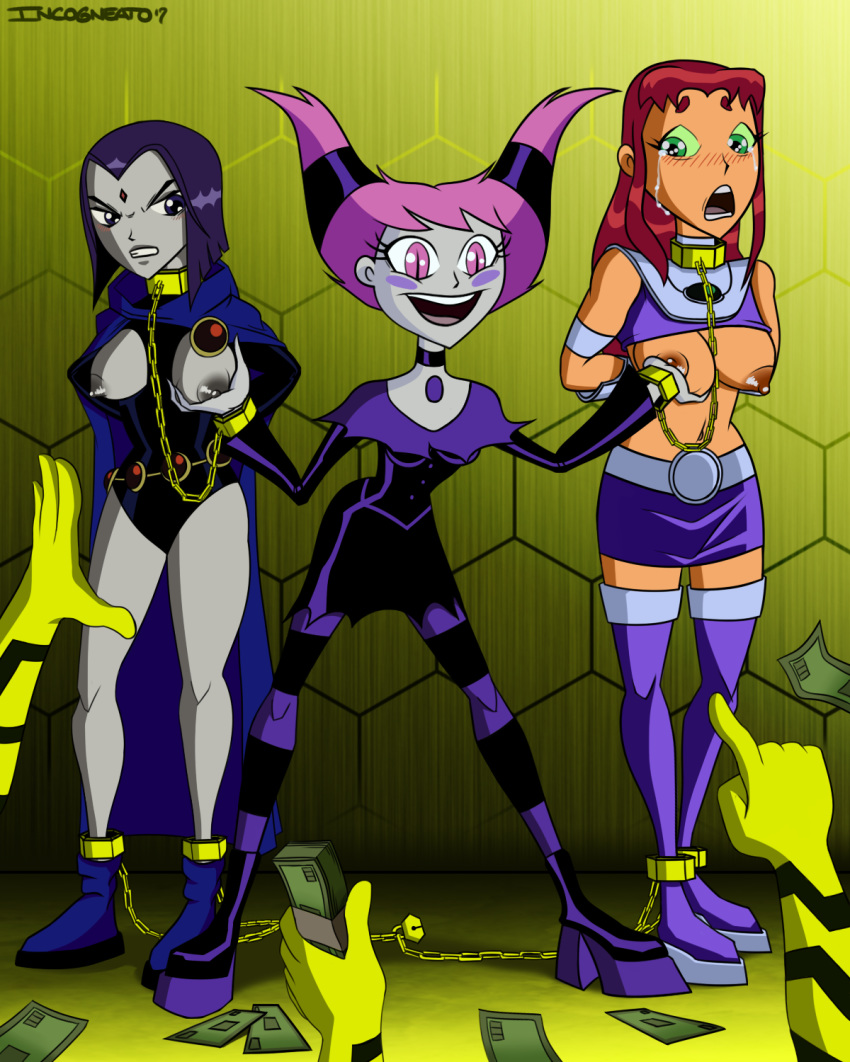 3girls dc_comics dcau dg incogneato jinx raven_(dc) slave_auction starfire teen_titans