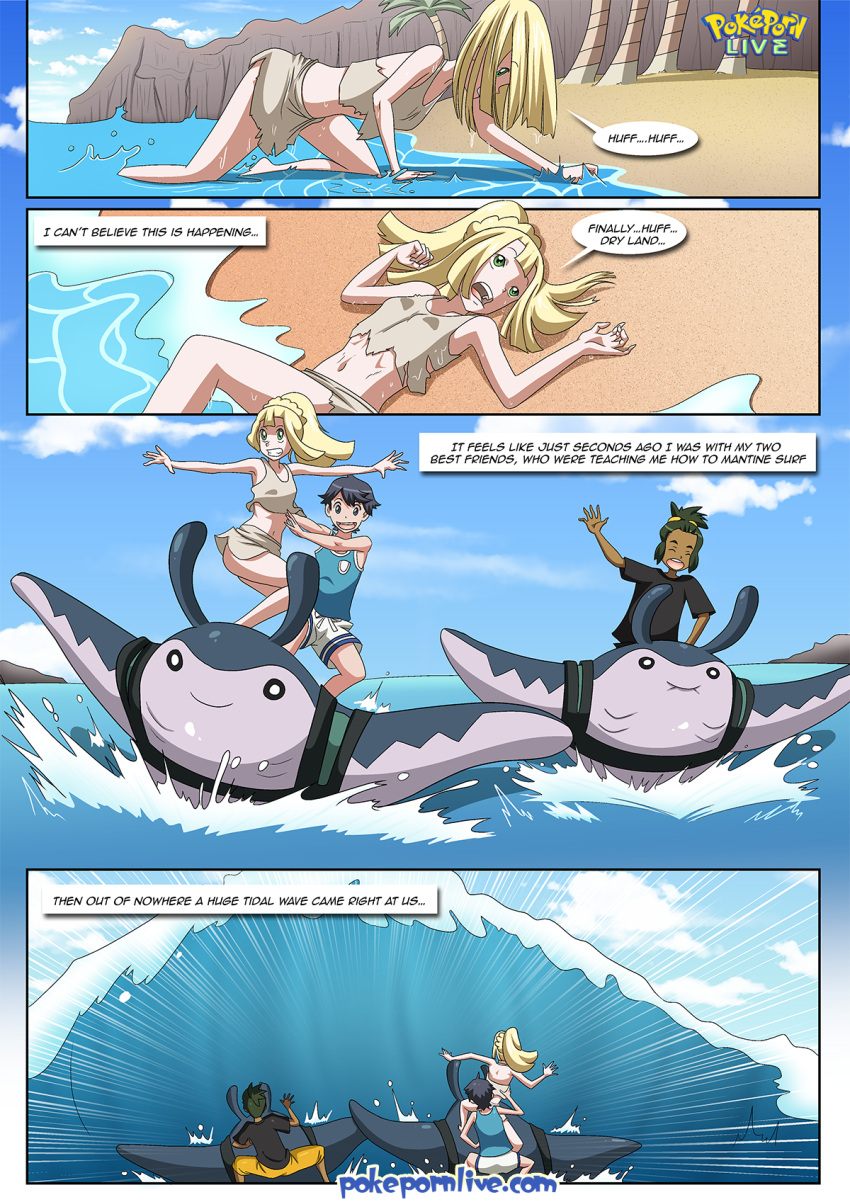 bbmbbf comic elio_(pokemon) hau hau_(pokemon) isle_of_amazonian lillie lillie_(pokemon) mantine nintendo palcomix pokemon pokepornlive