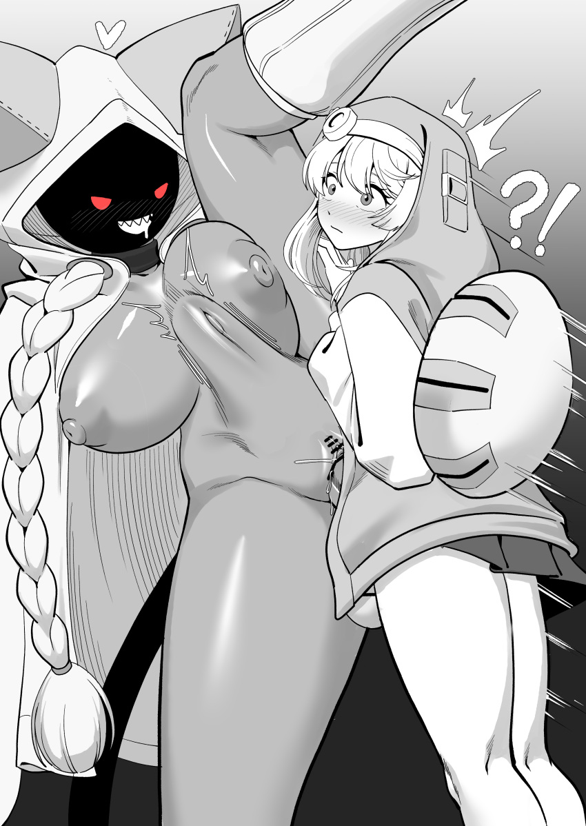 1girl 1girl1futa big_breasts blazblue blush bridget censored censored_genitalia censored_penis censored_pussy dark-skinned_female dark_skin deep_penetration drooling fecharis futanari grayscale greyscale guilty_gear hyper_penis kaka_(blazblue) mask masked masked_female penetration pushing_in sex stomach_bulge stomach_deformation taokaka tekkin_papa useless_censoring vaginal_penetration