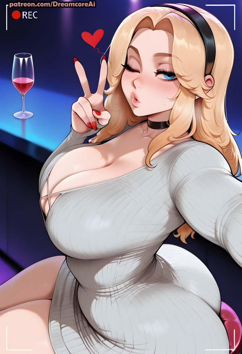 1girl ai_generated ass blonde_hair curvy curvy_female curvy_figure dress league_of_legends long_hair luxanna_crownguard