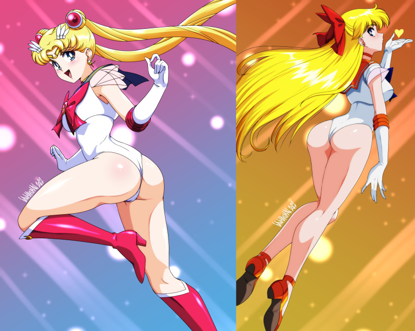 2022 2_girls absurd_res adult_swim alluring ass bishoujo_senshi_sailor_moon bishoujo_senshi_sailor_moon_r bishoujo_senshi_sailor_moon_r_the_movie bishoujo_senshi_sailor_moon_s bishoujo_senshi_sailor_moon_s_the_movie bishoujo_senshi_sailor_moon_supers bishoujo_senshi_sailor_moon_supers_the_movie blonde_hair blowing_kiss blue_eyes boots bow cameltoe circlet crescent crescent_earrings danmakuman double_bun earrings elbow_gloves gloves hair_bun high_heel_boots high_heels high_res jewelry kissing knee_boots leotard minako_aino open_mouth retro_artstyle sailor_moon sailor_venus see-through_clothes signature smile super_sailor_moon toei_animation toonami twin_tails usagi_tsukino viz_media white_gloves white_leotard