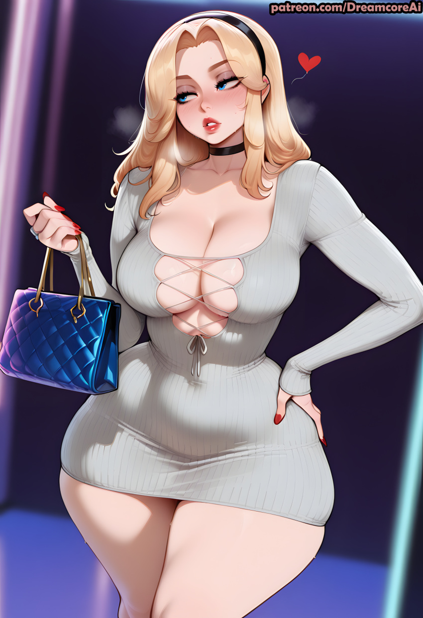 1girl ai_generated blonde_hair curvy curvy_female curvy_figure dress league_of_legends long_hair luxanna_crownguard