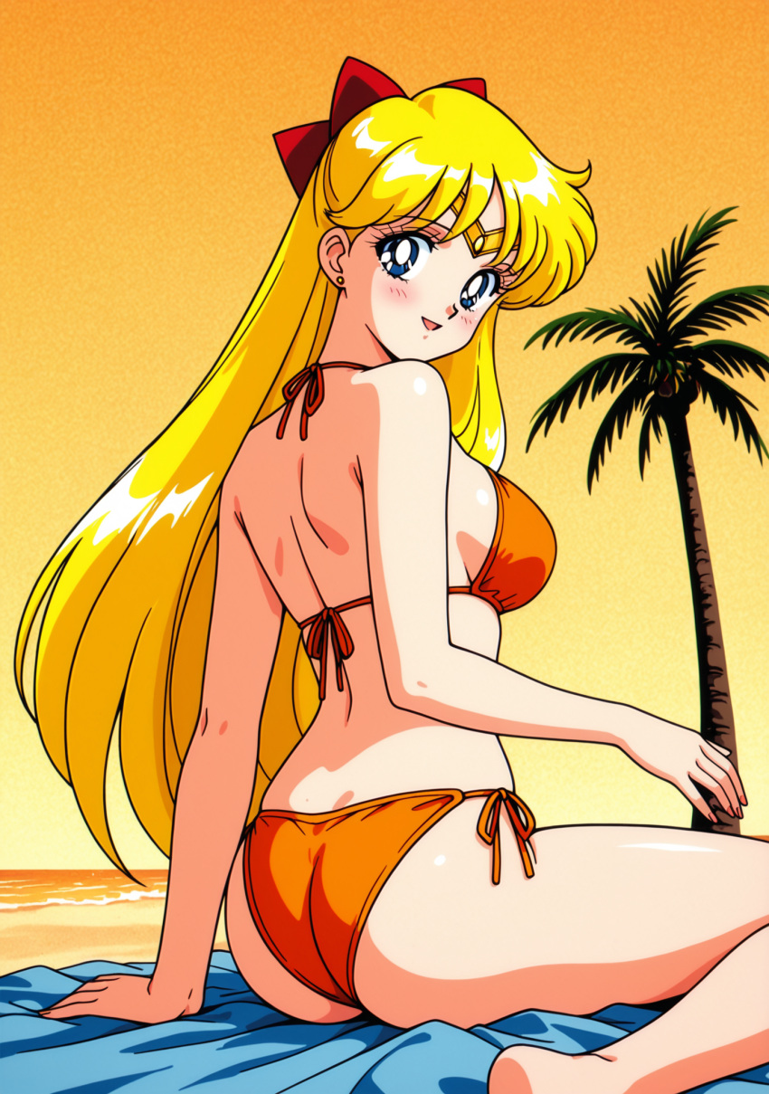 1girl accurate_art_style adult_swim alluring ass beach bikini bishoujo_senshi_sailor_moon bishoujo_senshi_sailor_moon_r bishoujo_senshi_sailor_moon_r_the_movie bishoujo_senshi_sailor_moon_s bishoujo_senshi_sailor_moon_s_the_movie bishoujo_senshi_sailor_moon_supers bishoujo_senshi_sailor_moon_supers_the_movie blonde_hair blue_eyes medium_breasts minako_aino nightcore_(artist) ocean sideboob toei_animation toonami viz_media
