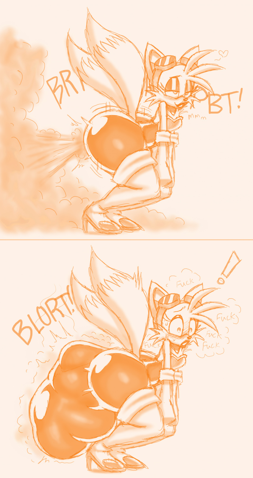 anthro ass big_ass charygem comic fart femboy furry hyper_feces hyper_scat krinklymay lips male redraw redrawn rouge_the_bat_(cosplay) scat sega soiling sonic_the_hedgehog_(series) suit_inflation tails tails_the_fox text