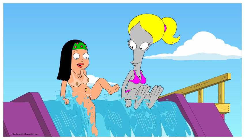 american_dad breasts hayley_smith legs_spread nude pussy tan_line water_slide