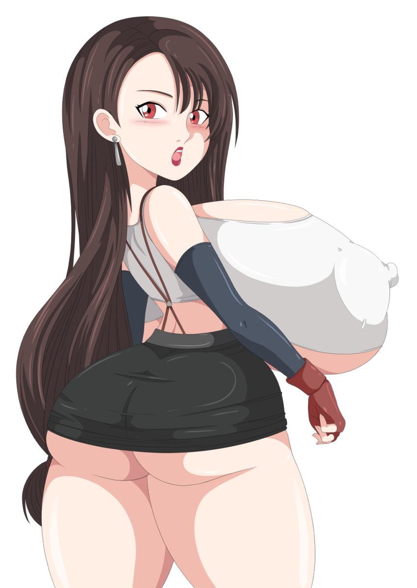 ass big_ass big_breasts breasts erect_nipples female final_fantasy final_fantasy_vii looking_at_viewer looking_back nipples solo tifa_lockhart toshiso_(artist)