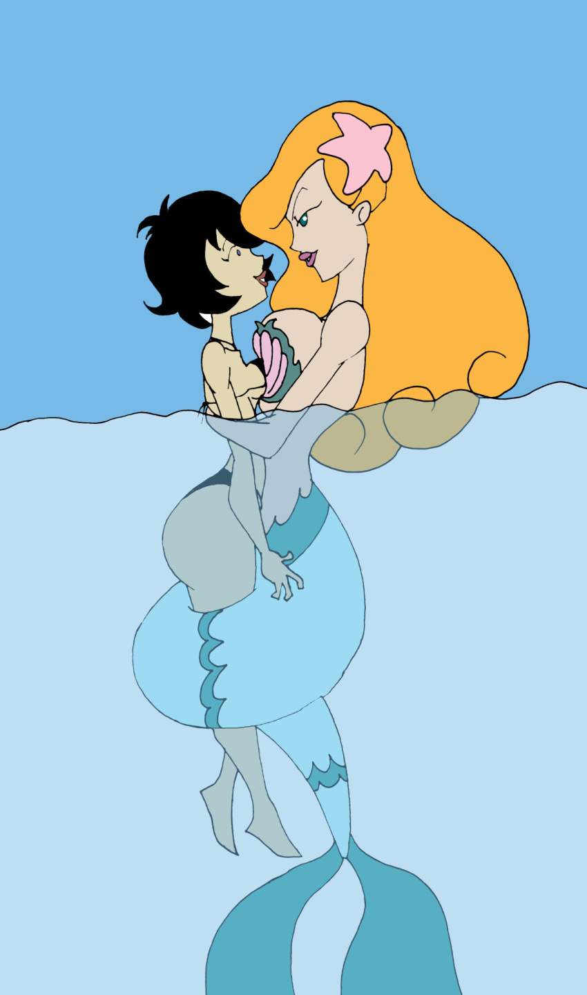 1girl 2_girls aged_up asian bare_shoulders barefoot big_breasts bikini bikini_bottom bikini_top black_hair blonde_hair blue_eyes breast_press caglioro3666 cartoon_network curvy detailed_background duo dyris female_only fish_girl fish_tail green_eyes hair_ornament height_difference hourglass_figure hugging human kids_wb kimiko_tohomiko long_hair looking_down looking_up medium_breasts mermaid midriff monster monster_girl multiple_females multiple_girls ocean open_mouth partially_submerged scales scalie seashell seashell_bra shell_bikini short_hair side_view starfish swimsuit tail tail_fin teenage underwater very_long_hair voluptuous water wide_hips xiaolin_showdown yellow_hair yuri