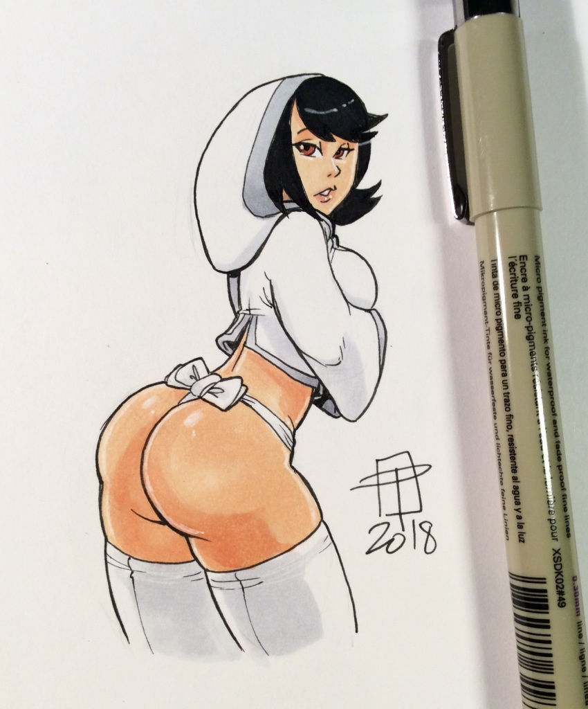 2018 ashi_(samurai_jack) ass callmepo daughters_of_aku hoodie looking_at_viewer looking_back pinupsushi samurai_jack stockings