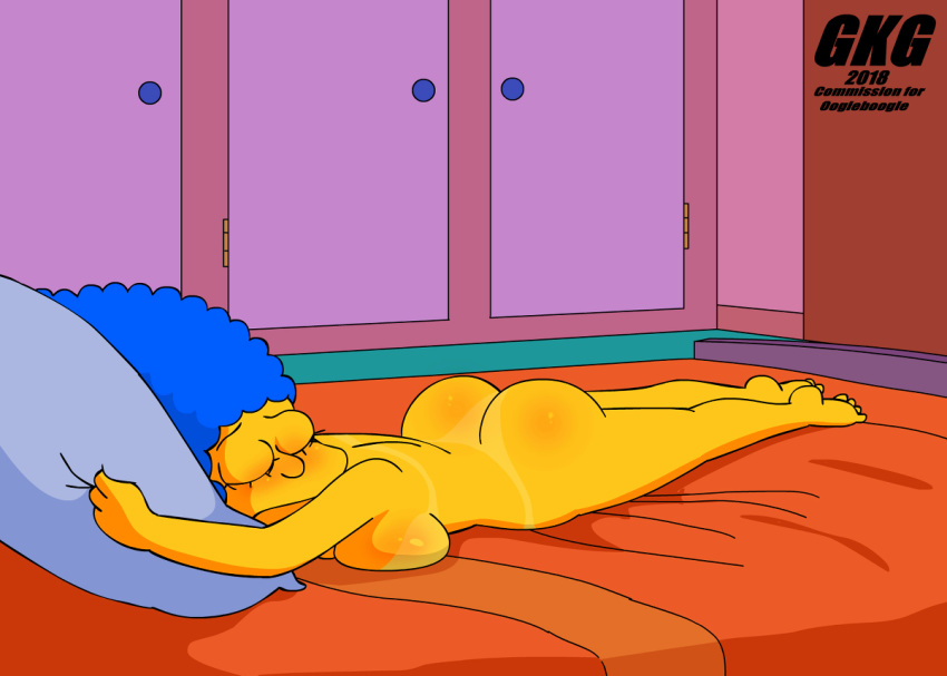 ass bed bedroom edit gkg marge_simpson nude pillow sideboob sleeping slut_mother tan_line the_simpsons thighs