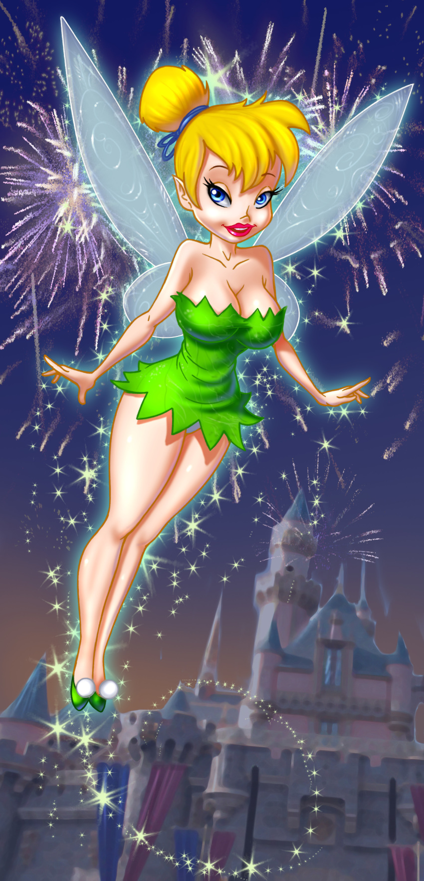 big_breasts breasts cleavage disney disney_fairies fairy fairy_wings female fernando_faria_(artist) peter_pan solo tinker_bell wings