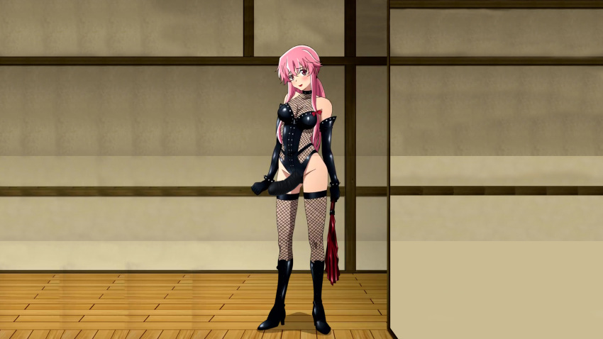 dominatrix future_diary gasai_yuno mirai_nikki pink_eyes pink_hair strap-on yandere yuno yuno_gasai