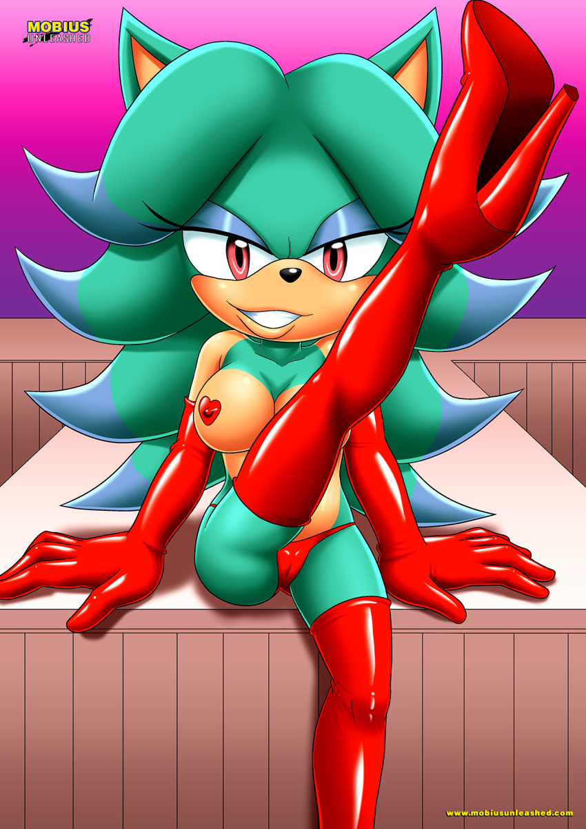 adventures_of_sonic_the_hedgehog aqua_fur archie_comics bbmbbf big_breasts breezie_the_hedgehog furry mobius_unleashed palcomix pink_eyes sega sonic_the_hedgehog_(series) two_tone_hair white_gloves