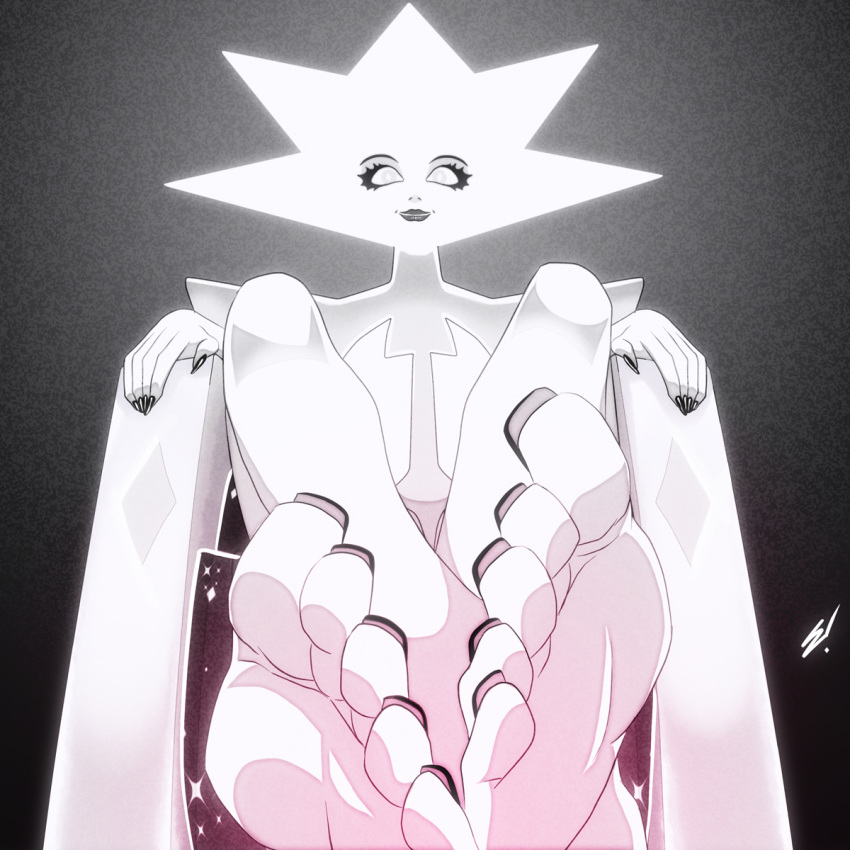 1girl barefoot black_lipstick black_nails cartoon_network feet scamwich sitting soles steven_universe toes white_diamond white_diamond_(steven_universe)